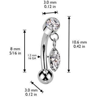 Titanio Barbell Curvo colgante circonita Push In