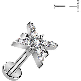 Titanium cubic zirconia pave starburst Push-In