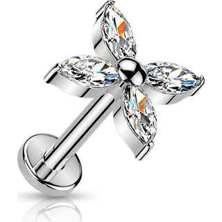 Titanium Earring marquise cubic zirconia flower Push-In
