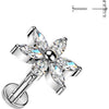 Titanium flower with 6 marquise cubic zirconia petals Push-In