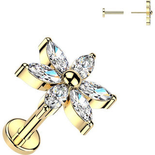 Titanium flower with 6 marquise cubic zirconia petals Push-In