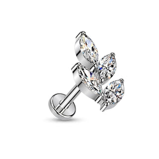 Titanium Earring marquise cubic zirconia leaf Push-In