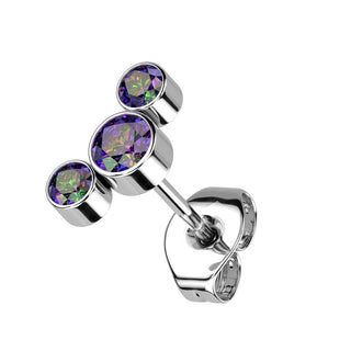 Titanium Stud Earring Titan Threadless Push In Earring Stud 3 Round Bezel Setting Cubic Zirconia Curve Top