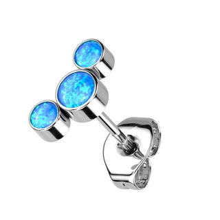 Titanium Stud Earring Titan Threadless Push In Earring Stud 3 Round Bezel Setting Opal Curve Top