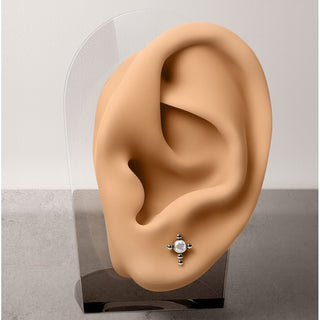 Titanium Stud Earring Cross Zirconia Opal Silver