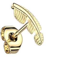 Titanium Stud Earring Feather Gold Silver