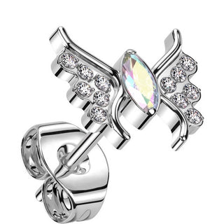 Titanium Earring butterfly zirconia Push-In