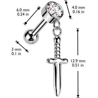 Titanio Barbell Pendiente puñal circonita Push In