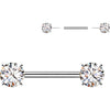 Titanium Nipple Piercing Prong Setting Cubic Zirconia Push-In