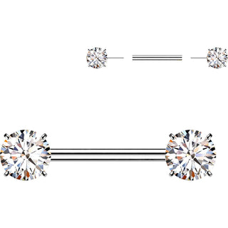 Titanium Nipple Piercing Prong Setting Cubic Zirconia Push-In