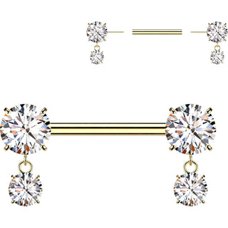Titanium Nipple Piercing Prong Setting Cubic Zirconia Dangle Push-In