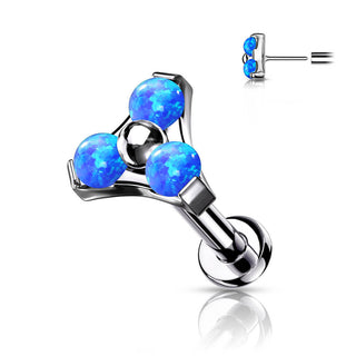Titanium Labret Push-In Triangle Opal Silver
