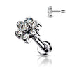 Titanium Labret Push-In Flower Zirconia Silver
