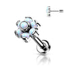 Titanium Labret Push-In Flower Opal Silver