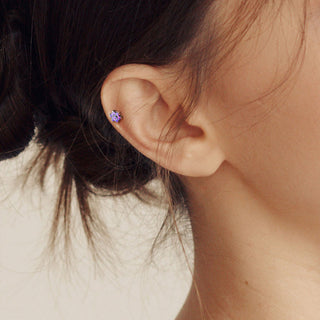 Titanium Labret Push-In Flower Opal Silver