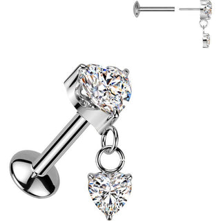 Titanium Labret two hearts zirconia Push-In