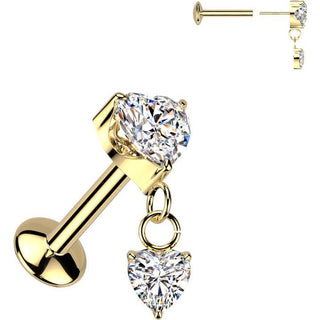Titanium Labret two hearts zirconia Push-In