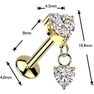 Titanium Labret two hearts zirconia Push-In