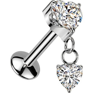 Titanium Labret two hearts zirconia Push-In