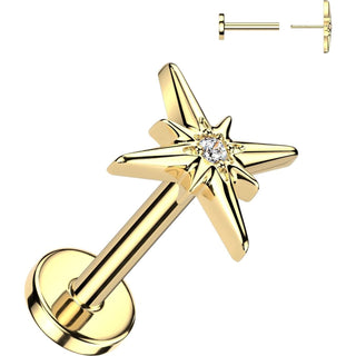 Titanium Labret Centered Zirconia Starburst Push-In