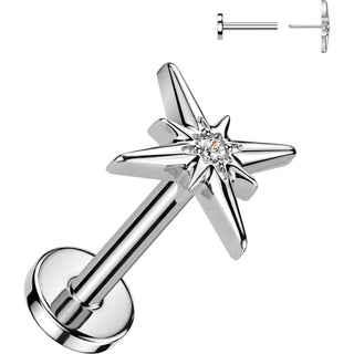 Titanium Labret Centered Zirconia Starburst Push-In