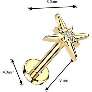 Titanium Labret Centered Zirconia Starburst Push-In