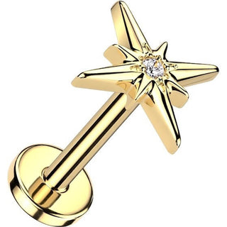 Titanium Labret Centered Zirconia Starburst Push-In