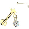 Titanium Labret flat star with round cubic zirconia dangle Push-In
