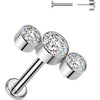Titanium Labret 3 round bezel set zirconia curve Push-In