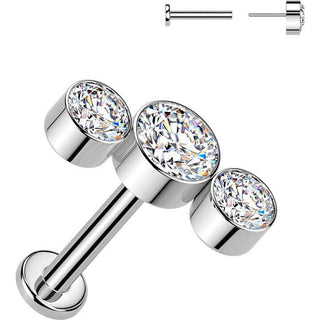 Titanium Labret 3 round bezel set zirconia curve Push-In