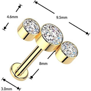 Titanium Labret 3 round bezel set zirconia curve Push-In