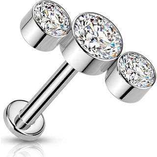 Titanium Labret 3 round bezel set zirconia curve Push-In