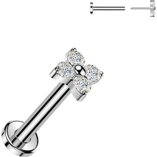 Titanium Labret 4 Zirconia Petal Flower Push-In