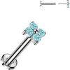 Titanium Labret 4 Zirconia Petal Flower Push-In