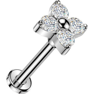 Titanium Labret 4 Zirconia Petal Flower Push-In