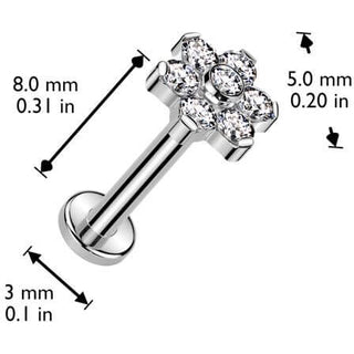 Titanium Labret Flower Zirconia Push-In