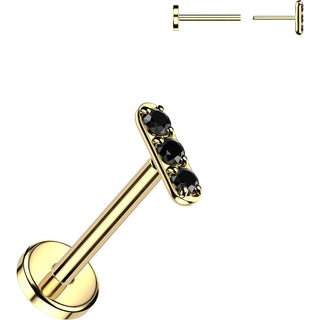 Titanium Labret 3 Zirconia Bar Push-In