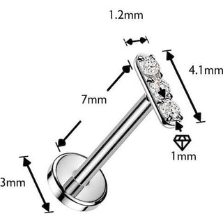 Titanium Labret 3 Zirconia Bar Push-In