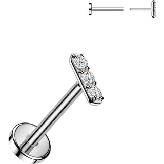 Titanium Labret 3 Zirconia Bar Push-In