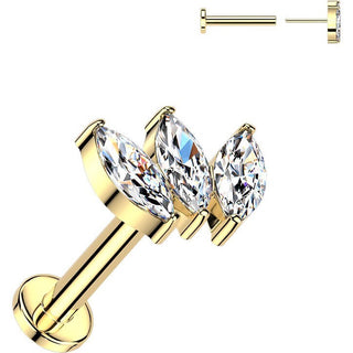 Titanium Labret 3 zirconias marquise cut Push-In
