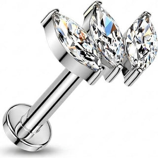 Titanium Labret 3 zirconias marquise cut Push-In