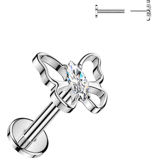 Titanium Labret Butterfly Marquise Cubic Zirconia Push-In