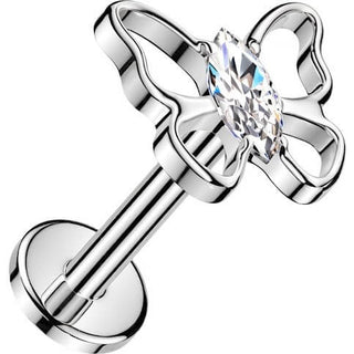 Titanium Labret Butterfly Marquise Cubic Zirconia Push-In