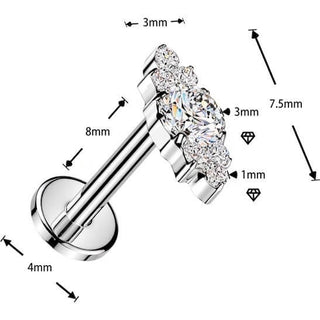 Titanium Labret Round and Trinity Cluster Cubic Zirconia Push-In