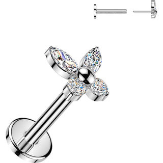 Titanium Labret Cubic Zirconia Butterfly Push-In