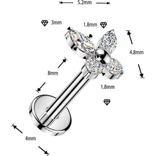Titanium Labret Cubic Zirconia Butterfly Push-In