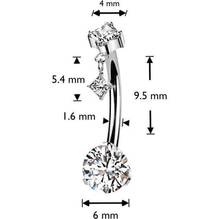Titanio Piercing ombligo Circonita en forma de Diamante colgante Push In