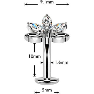 Titanium Belly Button Piercing leaf zirconia marquise cut Push-In