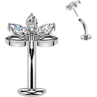 Titanium Belly Button Piercing leaf zirconia marquise cut Push-In