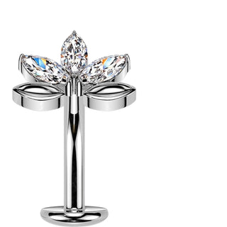 Titanium Belly Button Piercing leaf zirconia marquise cut Push-In